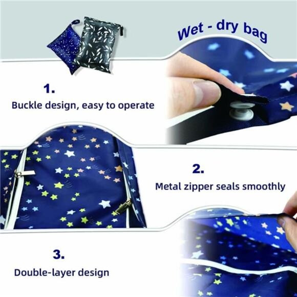 Baby Wet Dry Bags 2 Pack Waterproof Reusable Diaper Swimsuit Travel Organizer - Picture 4 of 8